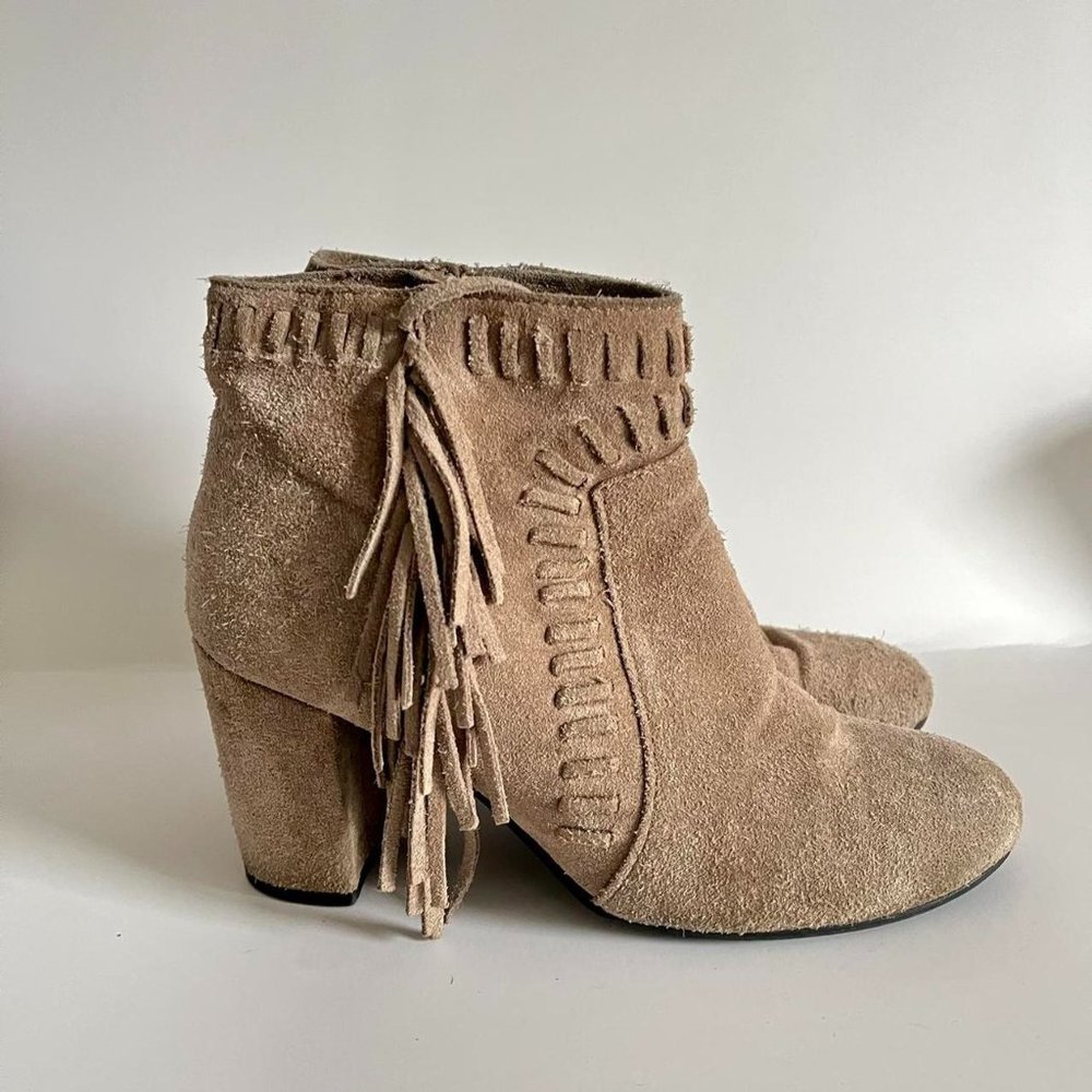 H&M Leather Khaki Frill Heeled Boots
